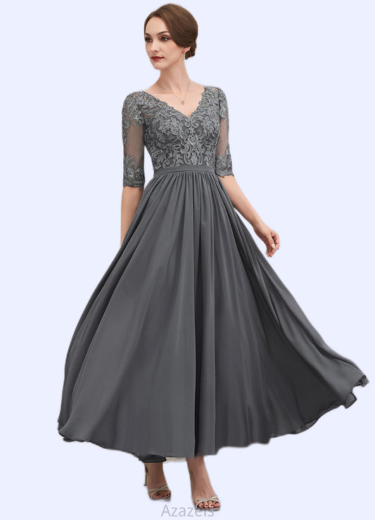 Isabell A-line V-Neck Ankle-Length Chiffon Lace Mother of the Bride Dress DF126P0014760