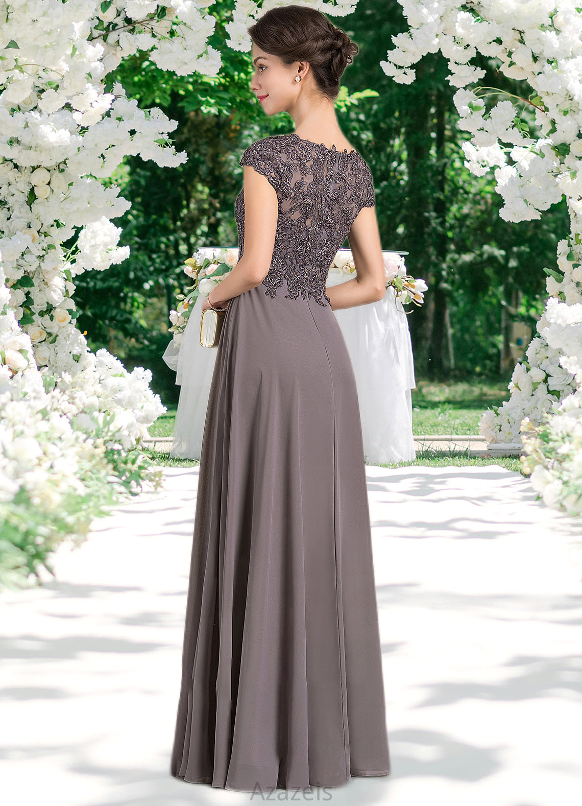 Allie A-Line Scoop Neck Floor-Length Chiffon Lace Mother of the Bride Dress With Beading DF126P0014761