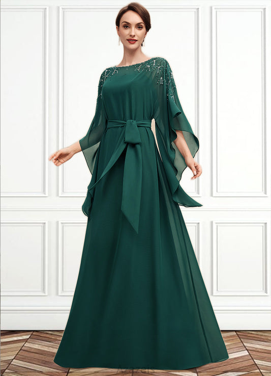 Ina A-Line Scoop Neck Floor-Length Chiffon Mother of the Bride Dress With Beading Bow(s) DF126P0014763