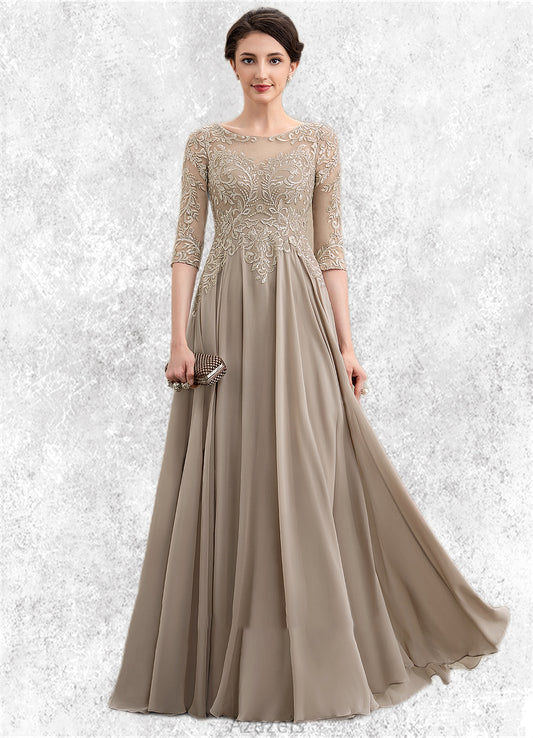 Mollie A-Line Scoop Neck Floor-Length Chiffon Lace Mother of the Bride Dress With Sequins DF126P0014764