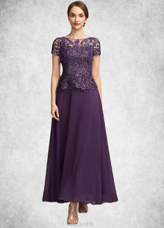 Val A-Line Scoop Neck Ankle-Length Chiffon Lace Mother of the Bride Dress With Sequins DF126P0014769