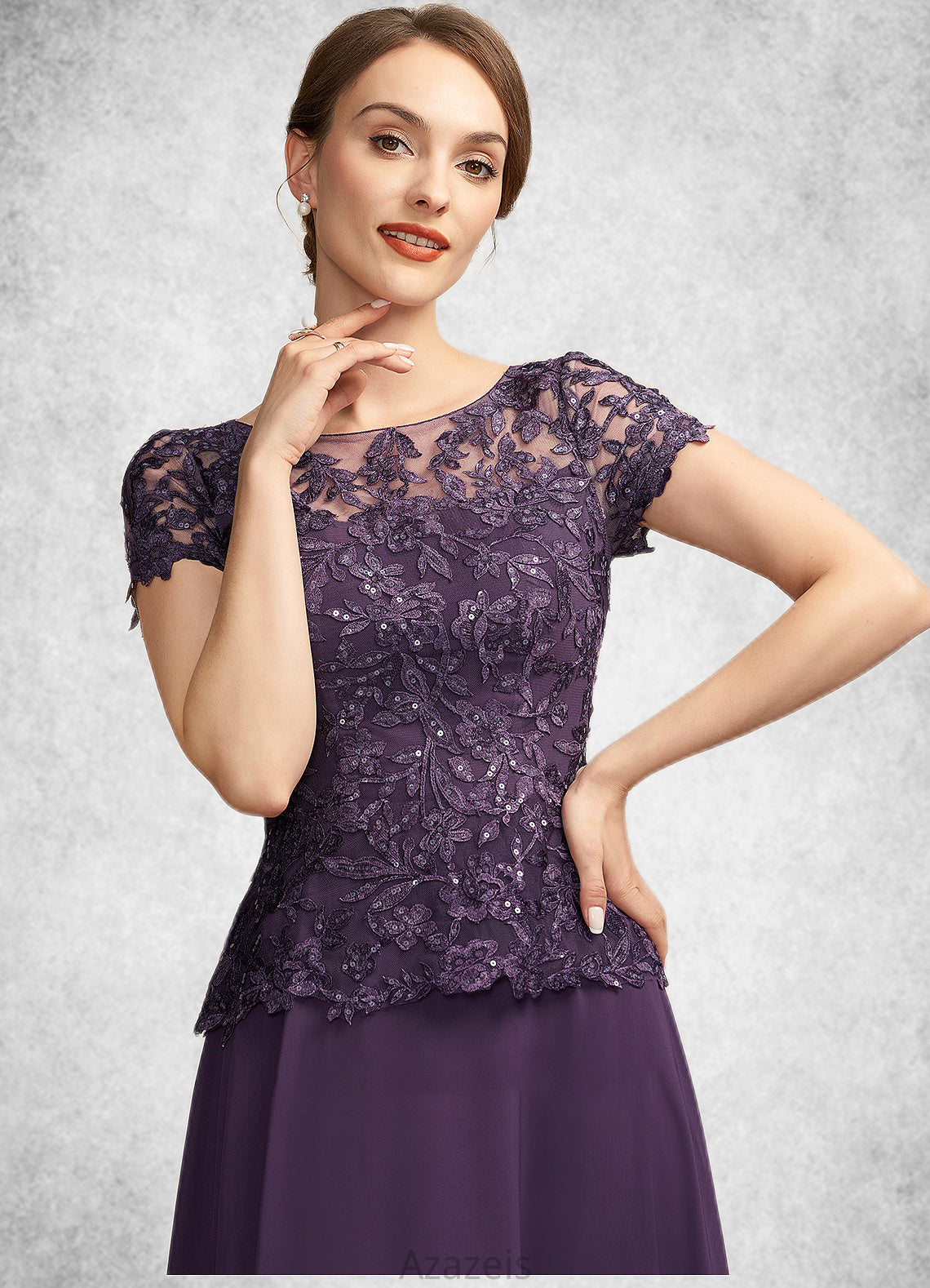 Val A-Line Scoop Neck Ankle-Length Chiffon Lace Mother of the Bride Dress With Sequins DF126P0014769