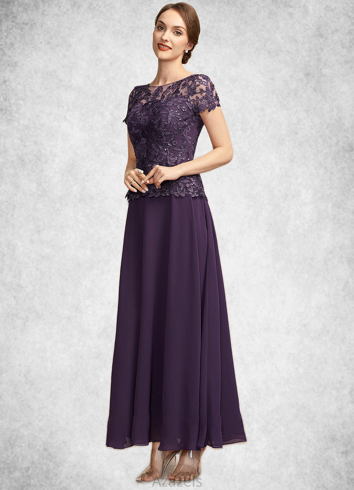 Val A-Line Scoop Neck Ankle-Length Chiffon Lace Mother of the Bride Dress With Sequins DF126P0014769