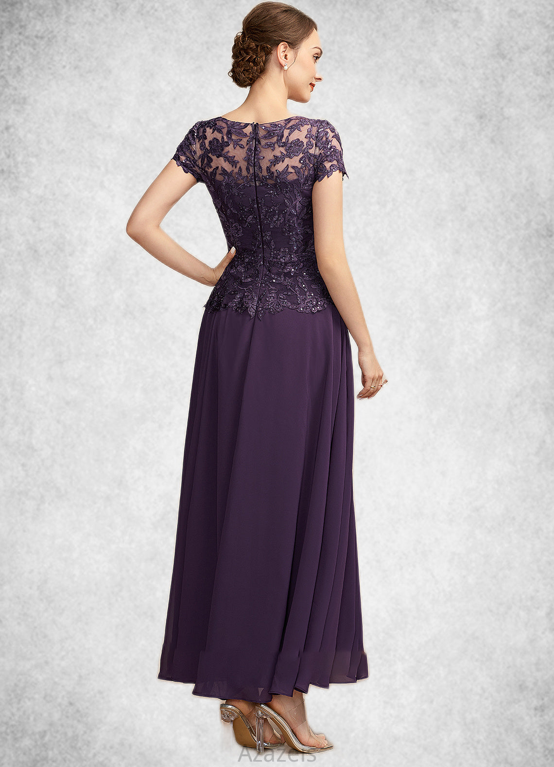 Val A-Line Scoop Neck Ankle-Length Chiffon Lace Mother of the Bride Dress With Sequins DF126P0014769