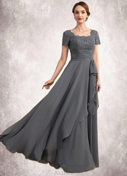 Brenna A-Line Square Neckline Floor-Length Chiffon Lace Mother of the Bride Dress With Ruffle Sequins DF126P0014770