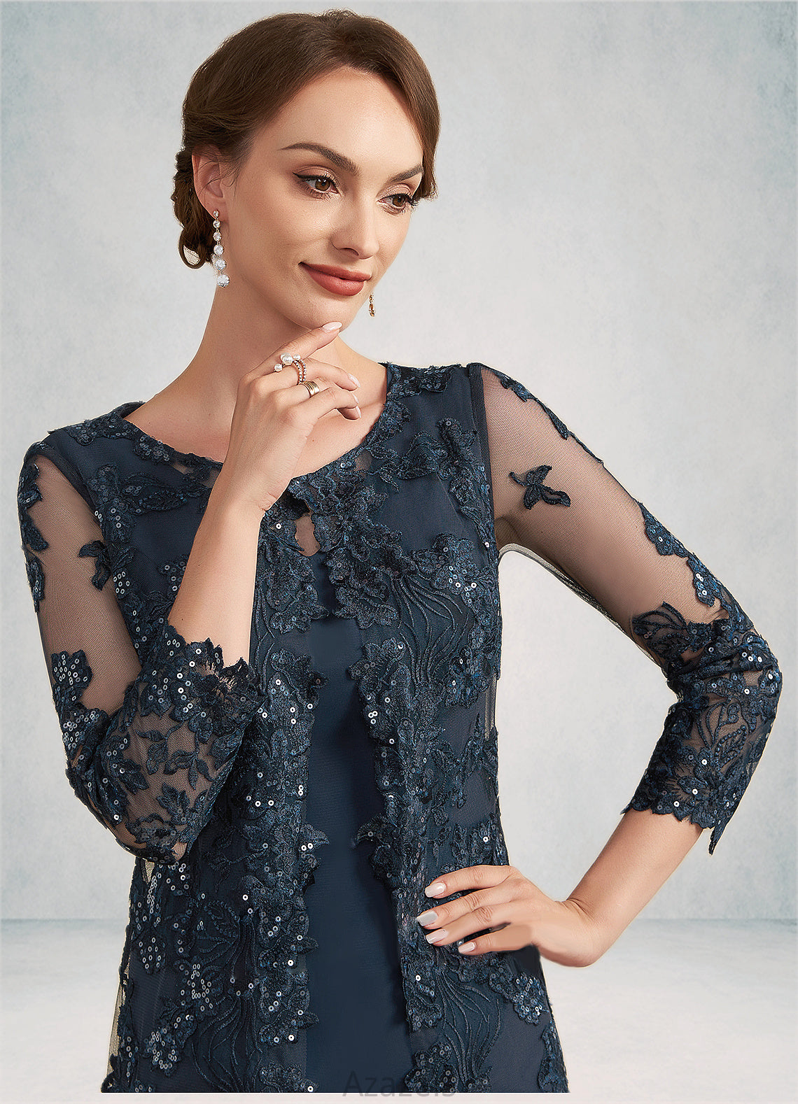 Skylar Sheath/Column Scoop Neck Knee-Length Chiffon Lace Mother of the Bride Dress With Sequins DF126P0014771