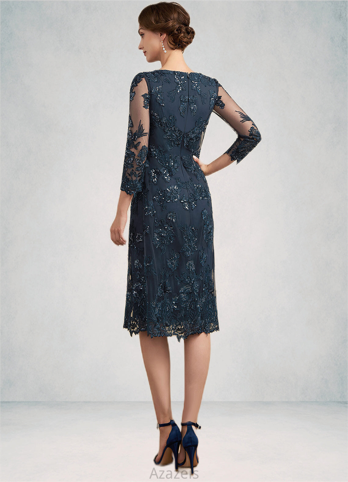 Skylar Sheath/Column Scoop Neck Knee-Length Chiffon Lace Mother of the Bride Dress With Sequins DF126P0014771