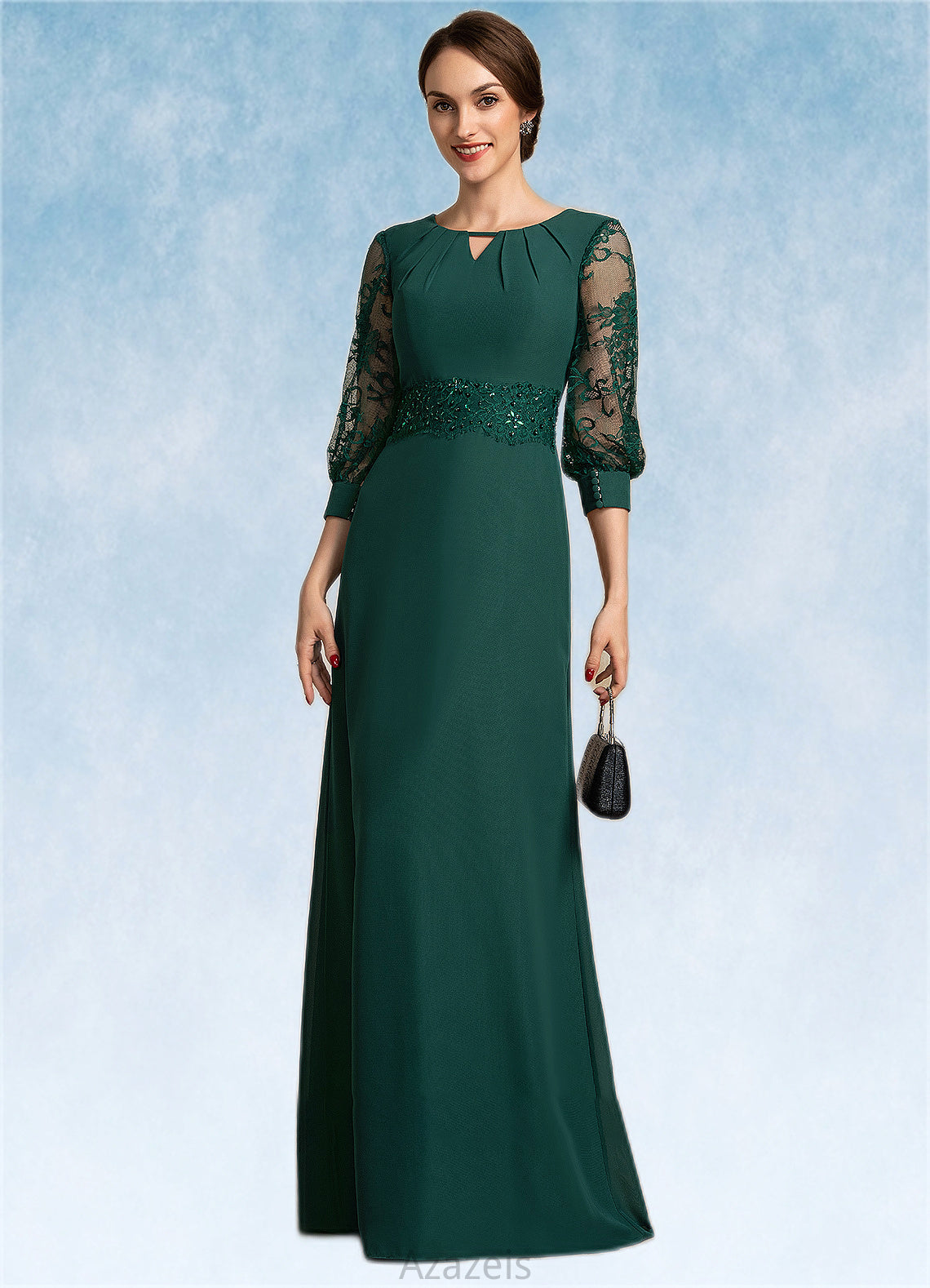 Karissa A-Line Scoop Neck Floor-Length Chiffon Lace Mother of the Bride Dress With Beading Sequins DF126P0014773