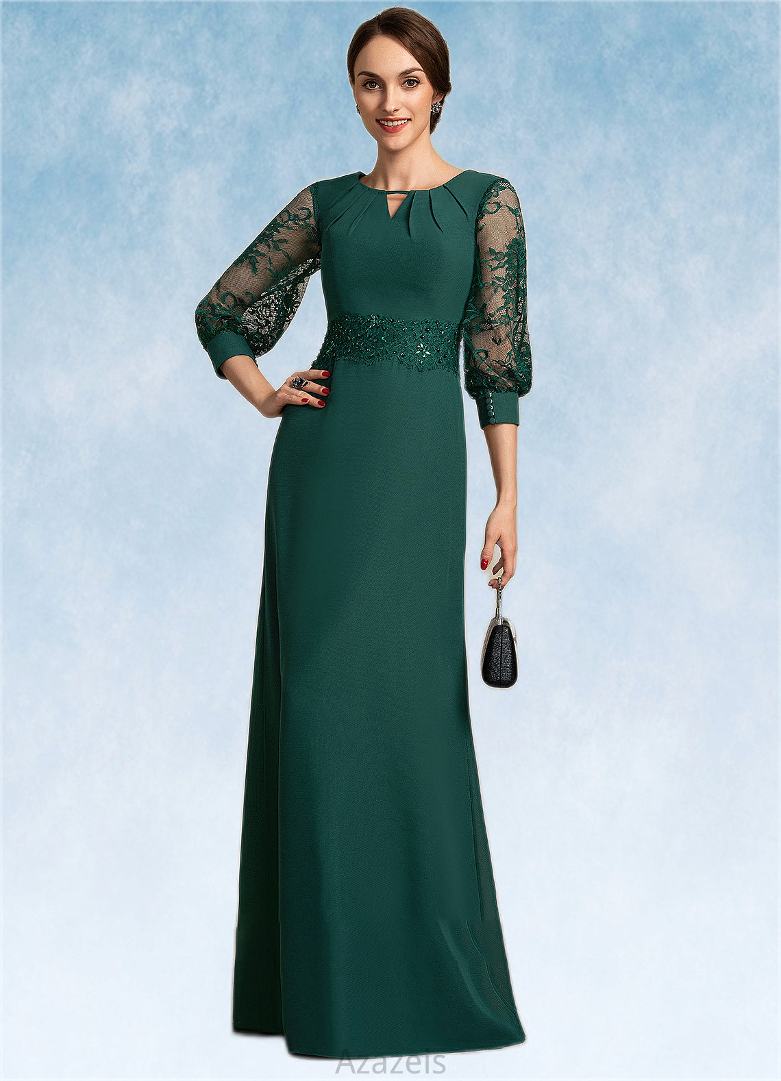 Karissa A-Line Scoop Neck Floor-Length Chiffon Lace Mother of the Bride Dress With Beading Sequins DF126P0014773