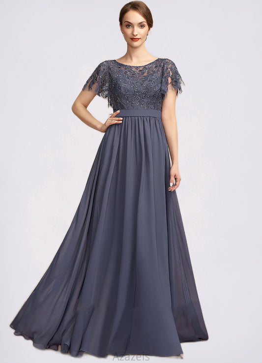 Aubrey A-Line Scoop Neck Floor-Length Chiffon Lace Mother of the Bride Dress With Sequins DF126P0014775