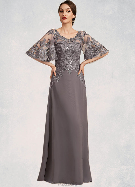 Millicent A-Line Scoop Neck Floor-Length Chiffon Lace Mother of the Bride Dress With Sequins DF126P0014776