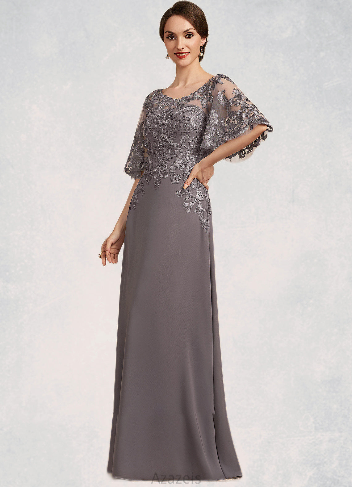 Millicent A-Line Scoop Neck Floor-Length Chiffon Lace Mother of the Bride Dress With Sequins DF126P0014776