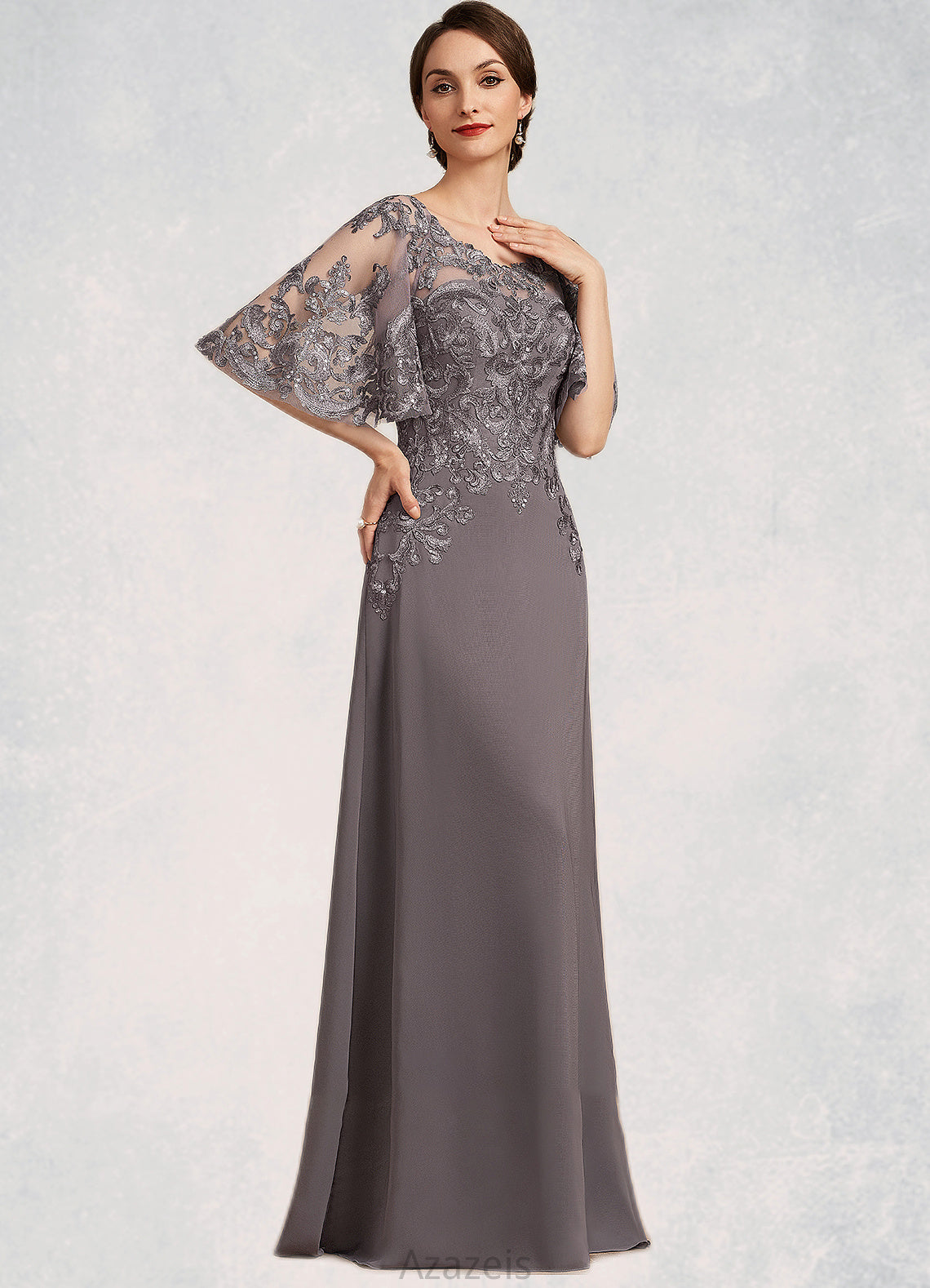 Millicent A-Line Scoop Neck Floor-Length Chiffon Lace Mother of the Bride Dress With Sequins DF126P0014776