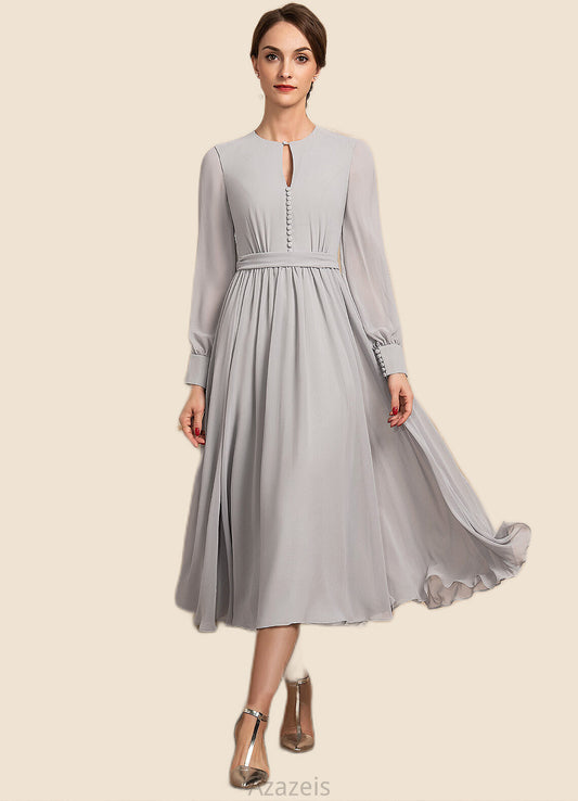 Willow A-Line Scoop Neck Tea-Length Chiffon Mother of the Bride Dress With Bow(s) DF126P0014779