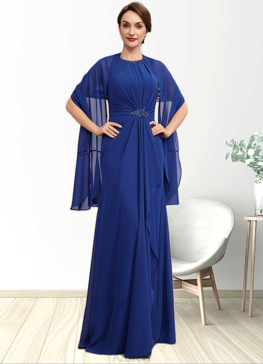 Gabriella A-Line Scoop Neck Floor-Length Chiffon Mother of the Bride Dress With Beading Cascading Ruffles DF126P0014781