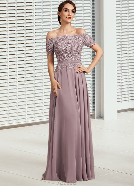 Shyann A-Line Off-the-Shoulder Floor-Length Chiffon Lace Mother of the Bride Dress With Beading Sequins DF126P0014785