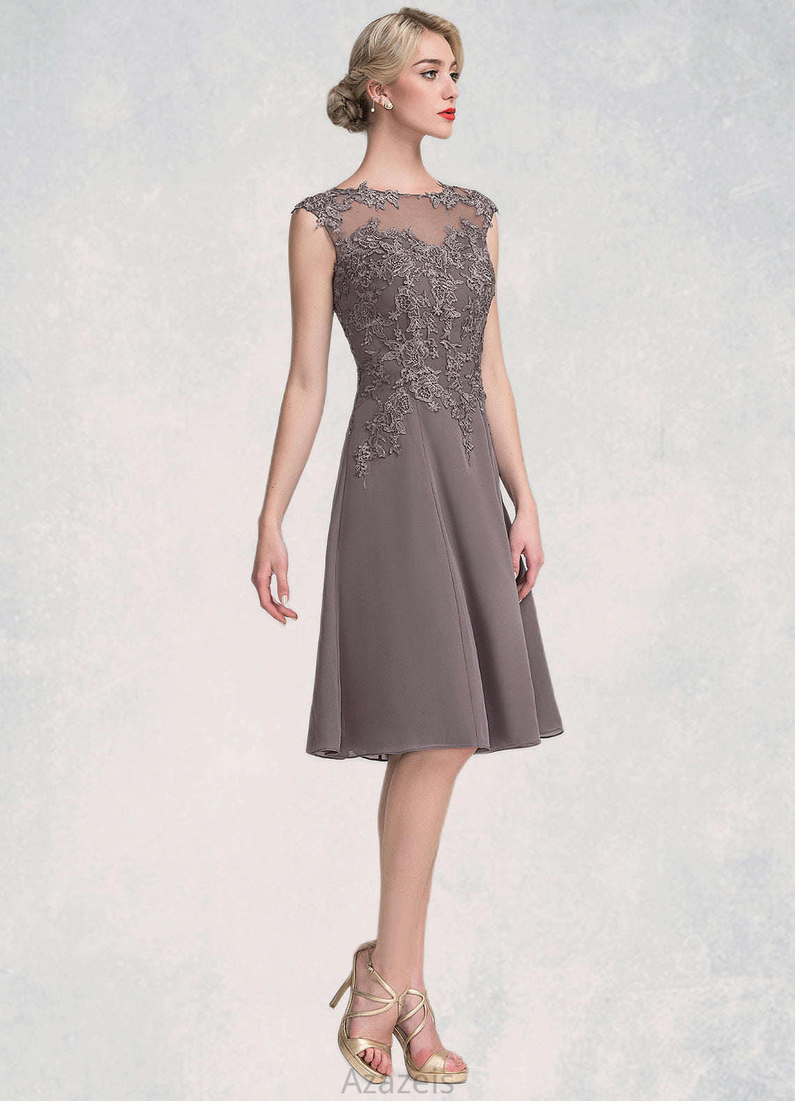 Luna A-Line Scoop Neck Knee-Length Chiffon Lace Mother of the Bride Dress DF126P0014790