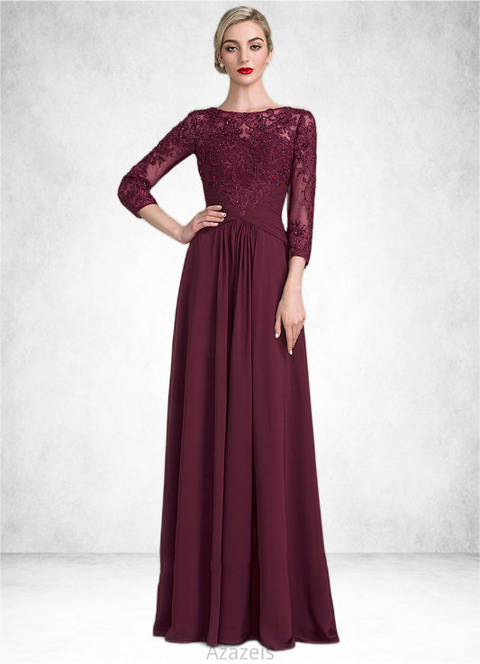 Ayanna A-Line Scoop Neck Floor-Length Chiffon Lace Mother of the Bride Dress With Ruffle Beading Sequins DF126P0014792