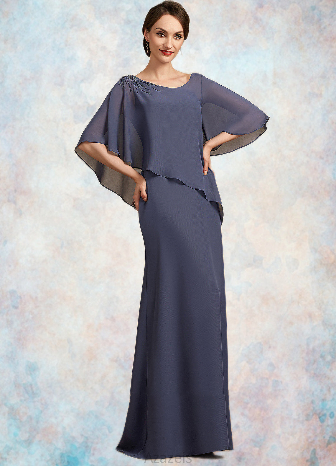 Nyla A-Line Scoop Neck Floor-Length Chiffon Mother of the Bride Dress With Beading DF126P0014793