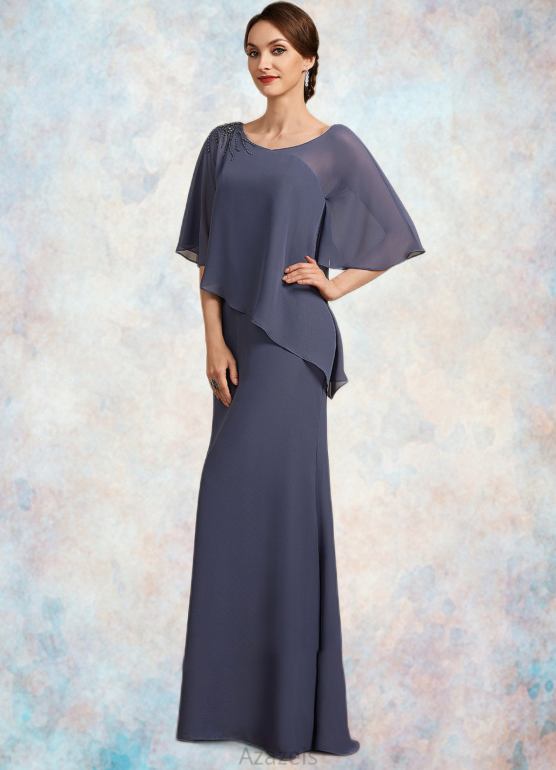 Nyla A-Line Scoop Neck Floor-Length Chiffon Mother of the Bride Dress With Beading DF126P0014793