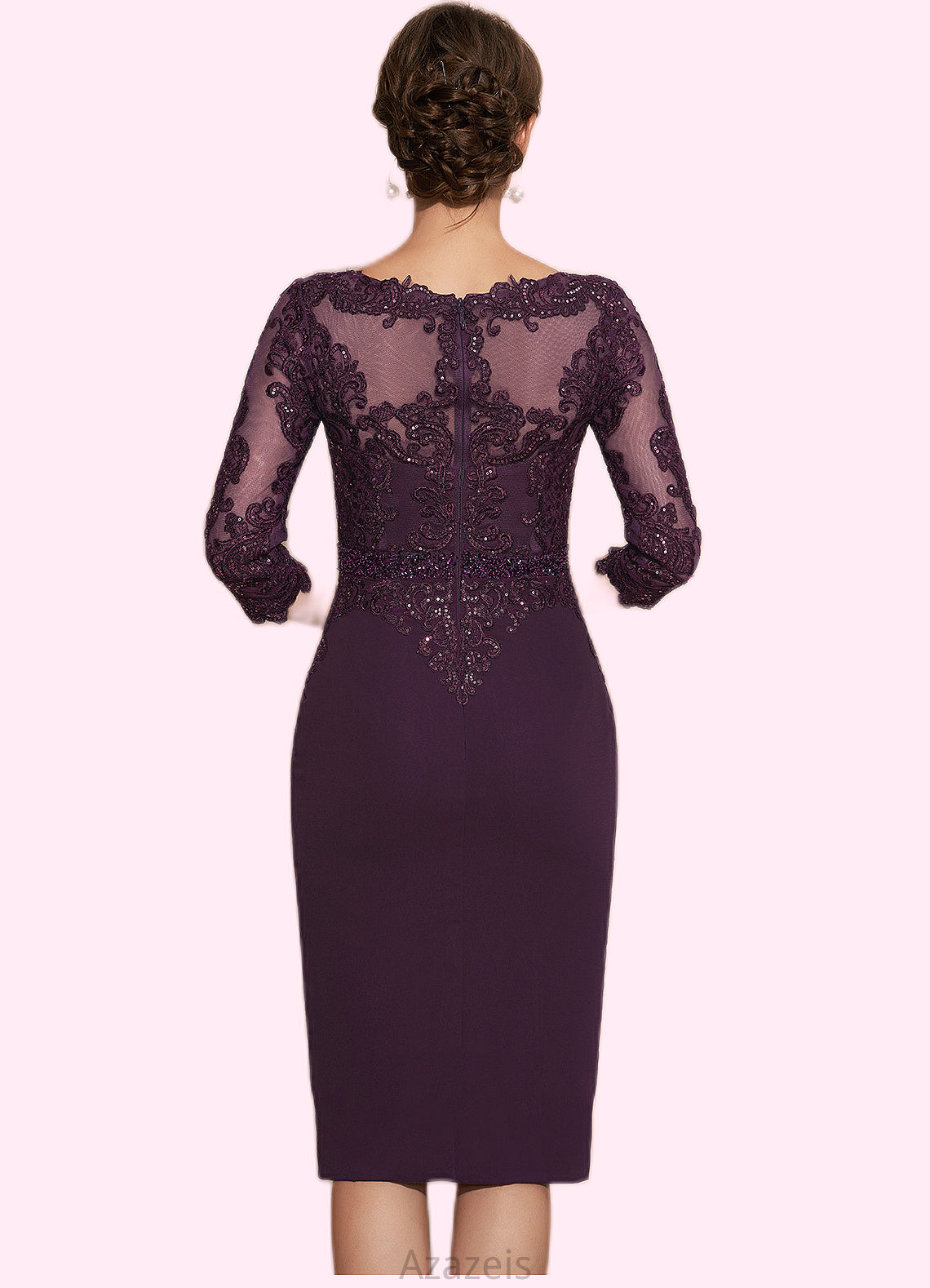 Nora Sheath/Column Scoop Neck Knee-Length Chiffon Lace Mother of the Bride Dress With Beading DF126P0014794