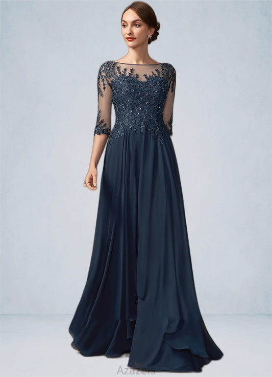 Skylar A-Line Scoop Neck Floor-Length Chiffon Lace Mother of the Bride Dress With Beading Sequins DF126P0014795