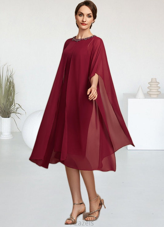 Ruby A-Line Scoop Neck Knee-Length Chiffon Mother of the Bride Dress With Beading Sequins DF126P0014798