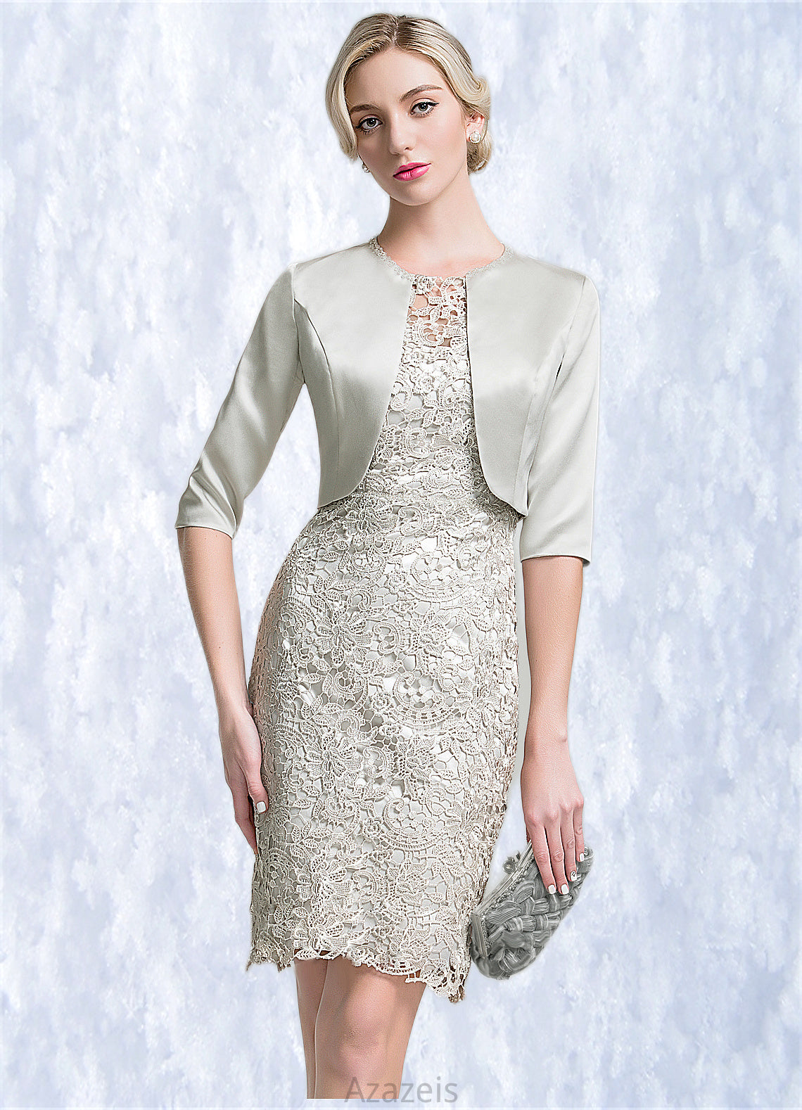 Kristina Sheath/Column Scoop Neck Knee-Length Lace Mother of the Bride Dress DF126P0014802