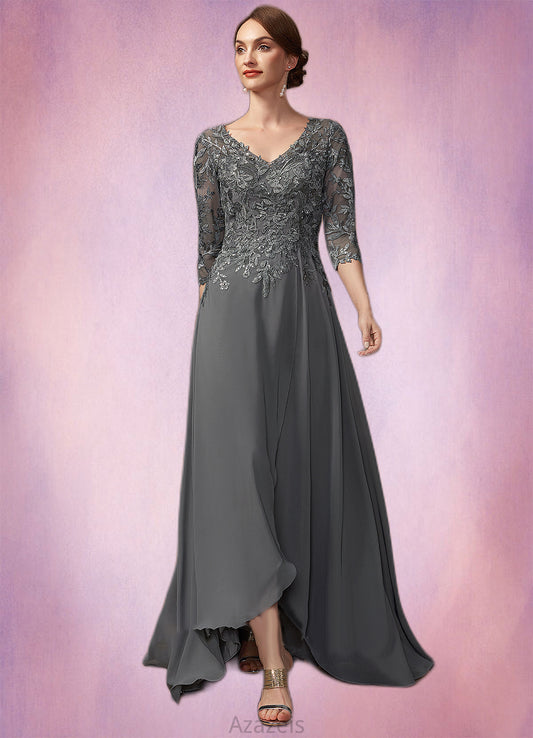 Salome A-Line V-neck Asymmetrical Chiffon Lace Mother of the Bride Dress With Sequins DF126P0014803