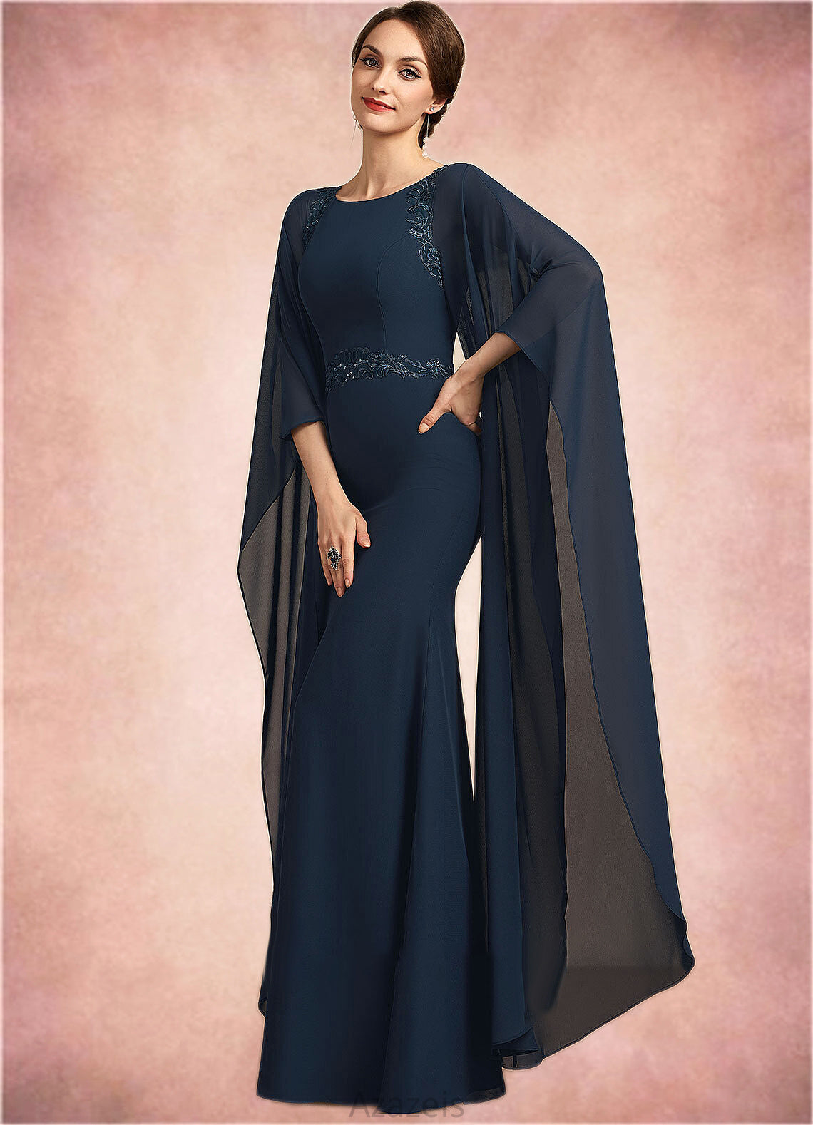 Willow Sheath/Column Scoop Neck Floor-Length Chiffon Mother of the Bride Dress With Lace Sequins DF126P0014806