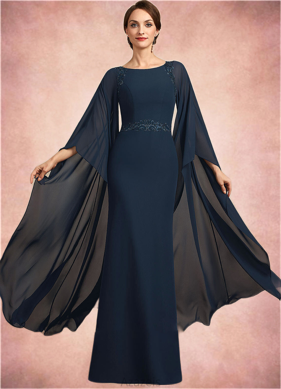 Willow Sheath/Column Scoop Neck Floor-Length Chiffon Mother of the Bride Dress With Lace Sequins DF126P0014806