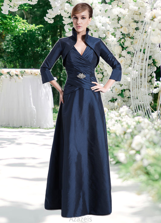 Kassandra A-Line V-neck Floor-Length Taffeta Mother of the Bride Dress With Ruffle Beading DF126P0014807