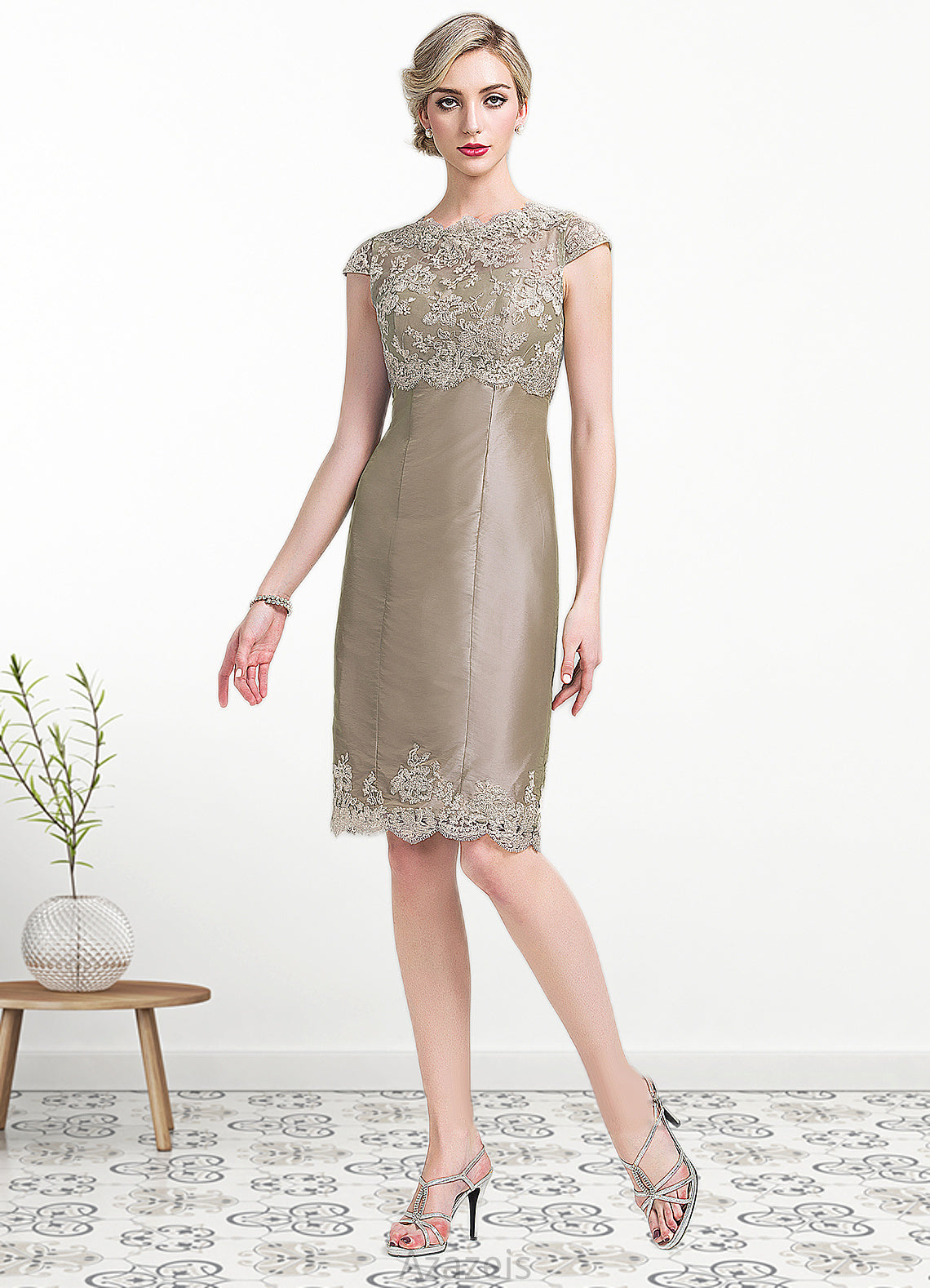 Deanna Sheath/Column Scoop Neck Knee-Length Taffeta Mother of the Bride Dress DF126P0014808