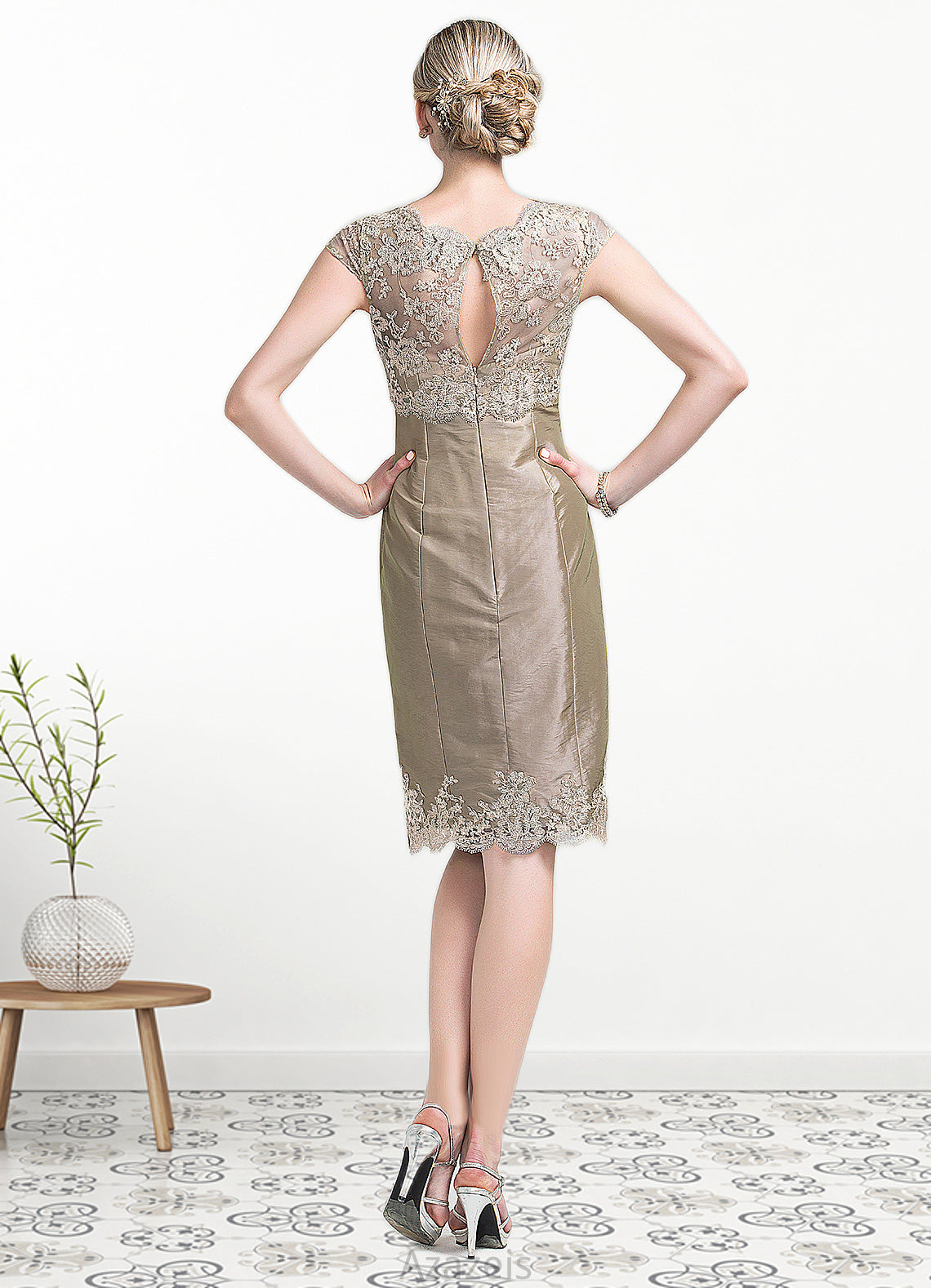 Deanna Sheath/Column Scoop Neck Knee-Length Taffeta Mother of the Bride Dress DF126P0014808