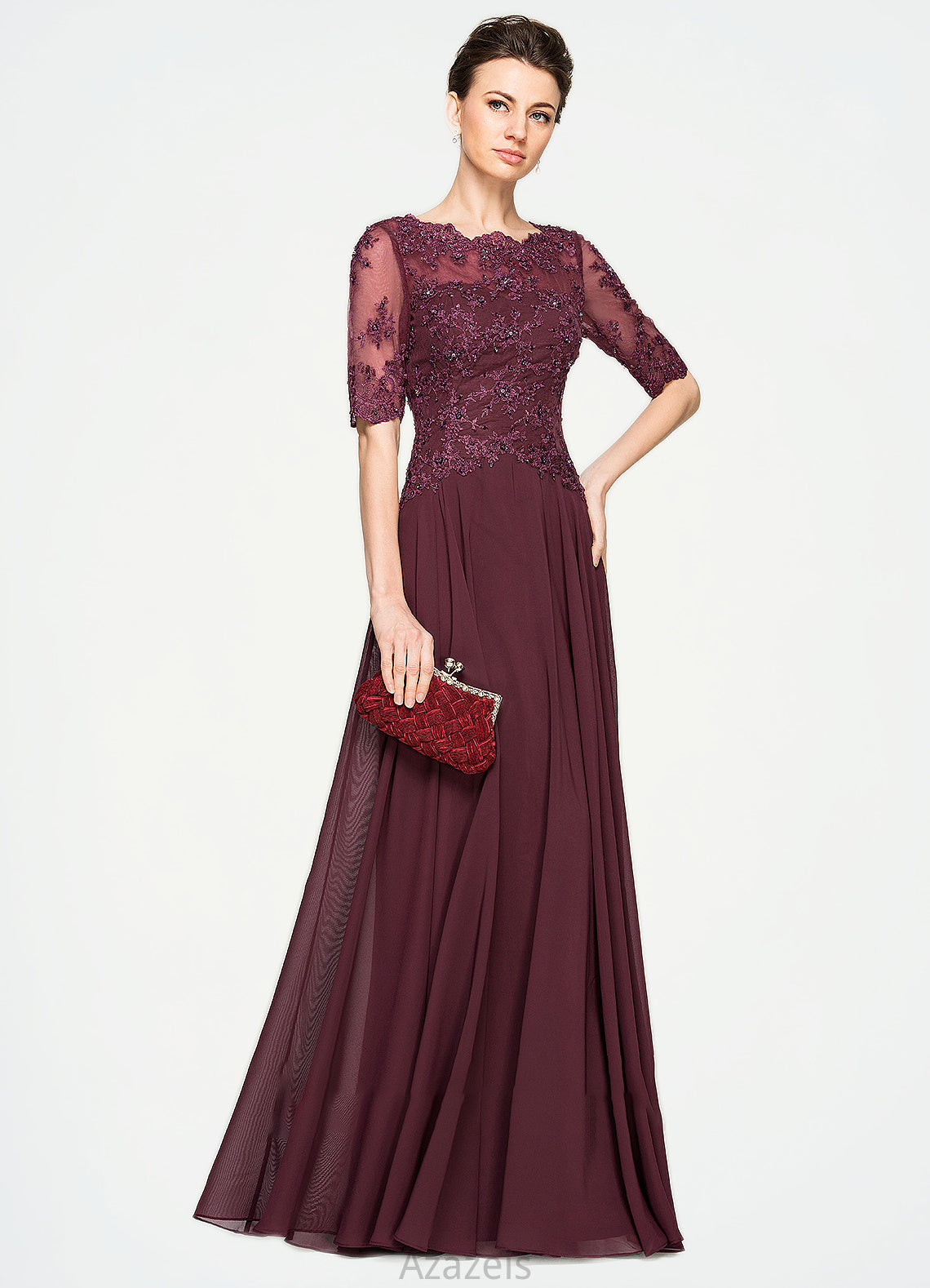 Cheyenne A-Line Scoop Neck Floor-Length Chiffon Lace Mother of the Bride Dress With Beading Sequins DF126P0014810