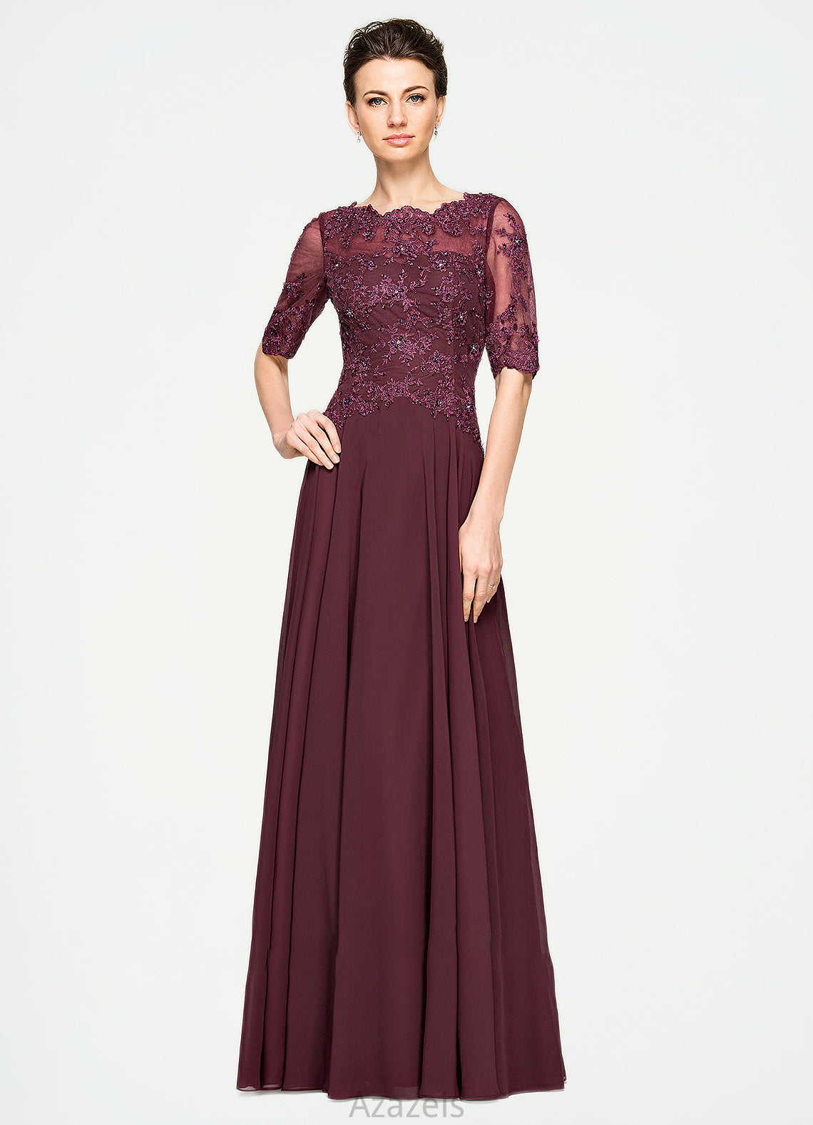 Cheyenne A-Line Scoop Neck Floor-Length Chiffon Lace Mother of the Bride Dress With Beading Sequins DF126P0014810