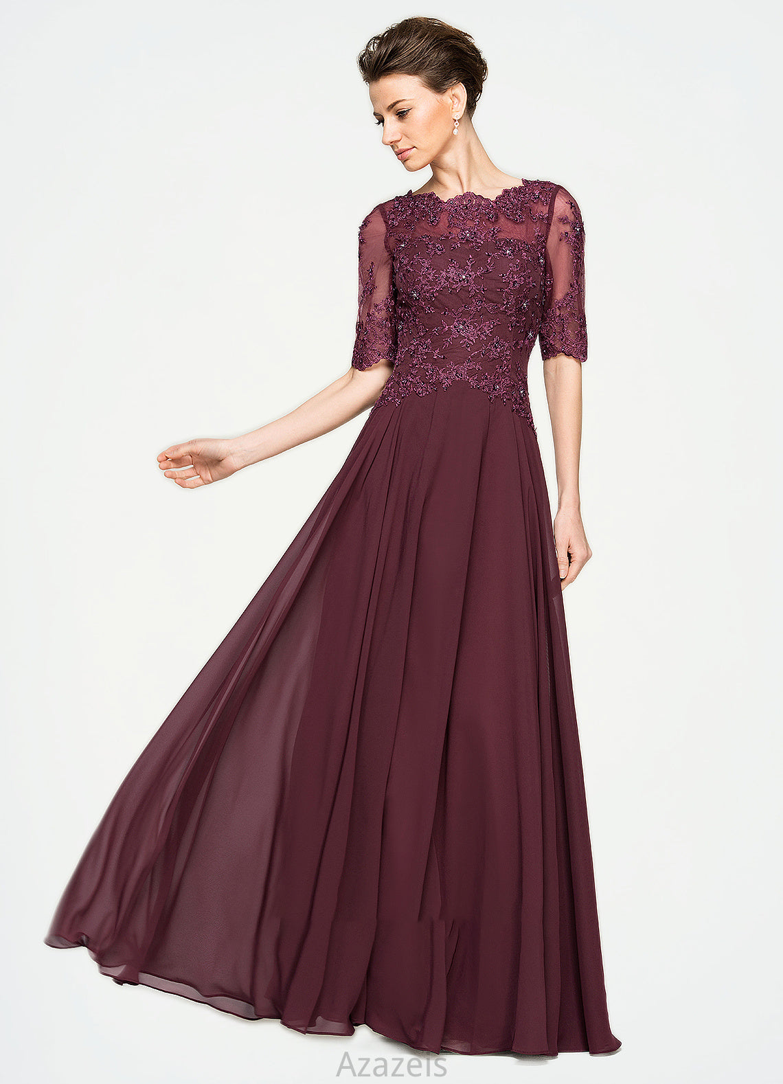 Cheyenne A-Line Scoop Neck Floor-Length Chiffon Lace Mother of the Bride Dress With Beading Sequins DF126P0014810