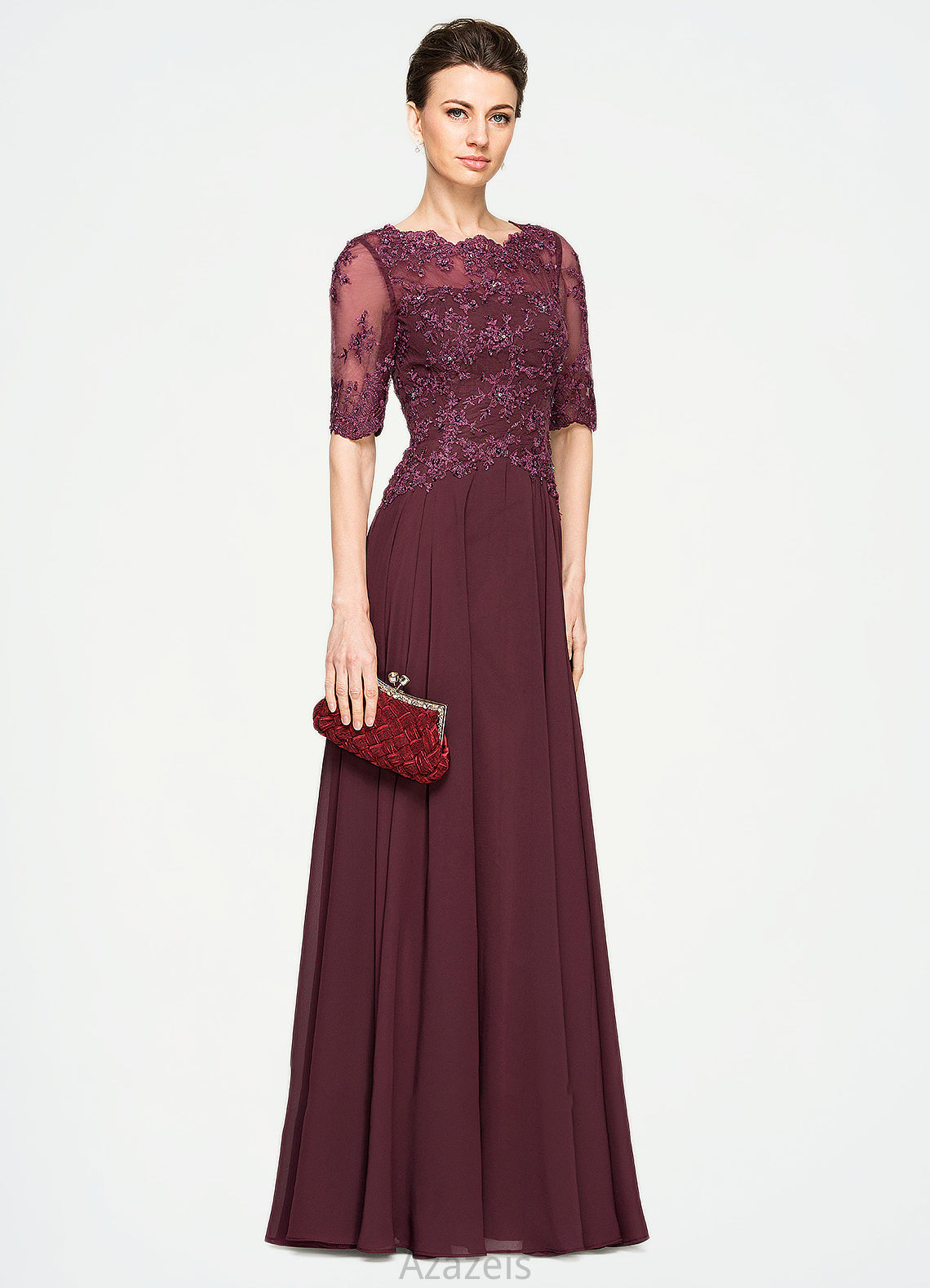 Cheyenne A-Line Scoop Neck Floor-Length Chiffon Lace Mother of the Bride Dress With Beading Sequins DF126P0014810