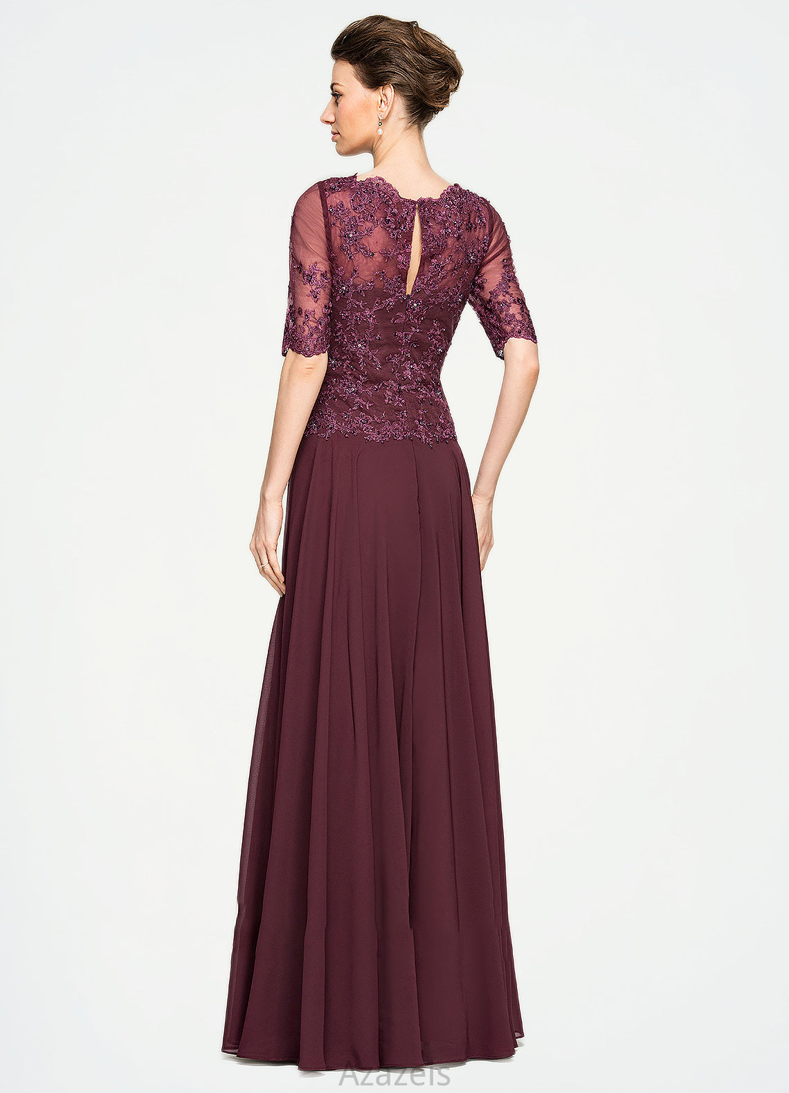 Cheyenne A-Line Scoop Neck Floor-Length Chiffon Lace Mother of the Bride Dress With Beading Sequins DF126P0014810