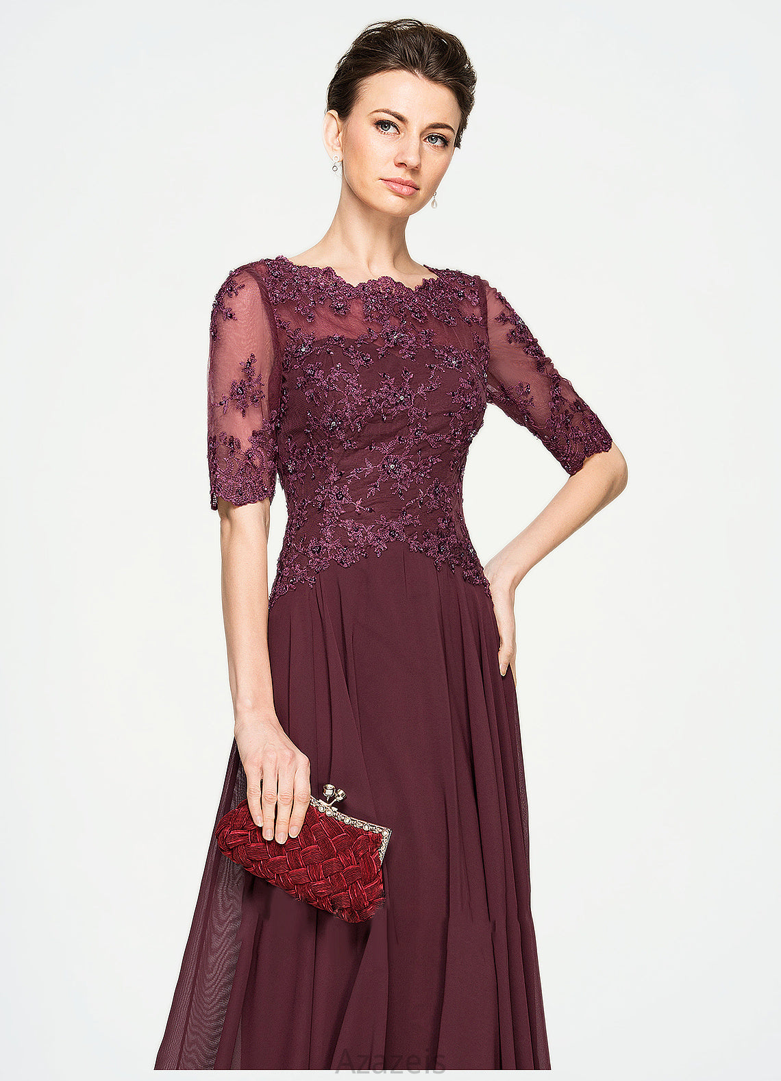 Cheyenne A-Line Scoop Neck Floor-Length Chiffon Lace Mother of the Bride Dress With Beading Sequins DF126P0014810