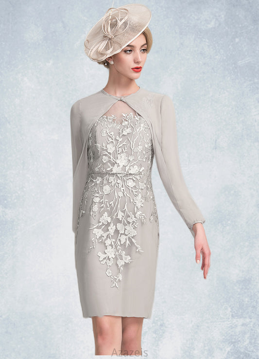 Willow Sheath/Column Scoop Neck Knee-Length Chiffon Lace Mother of the Bride Dress With Beading Sequins DF126P0014811