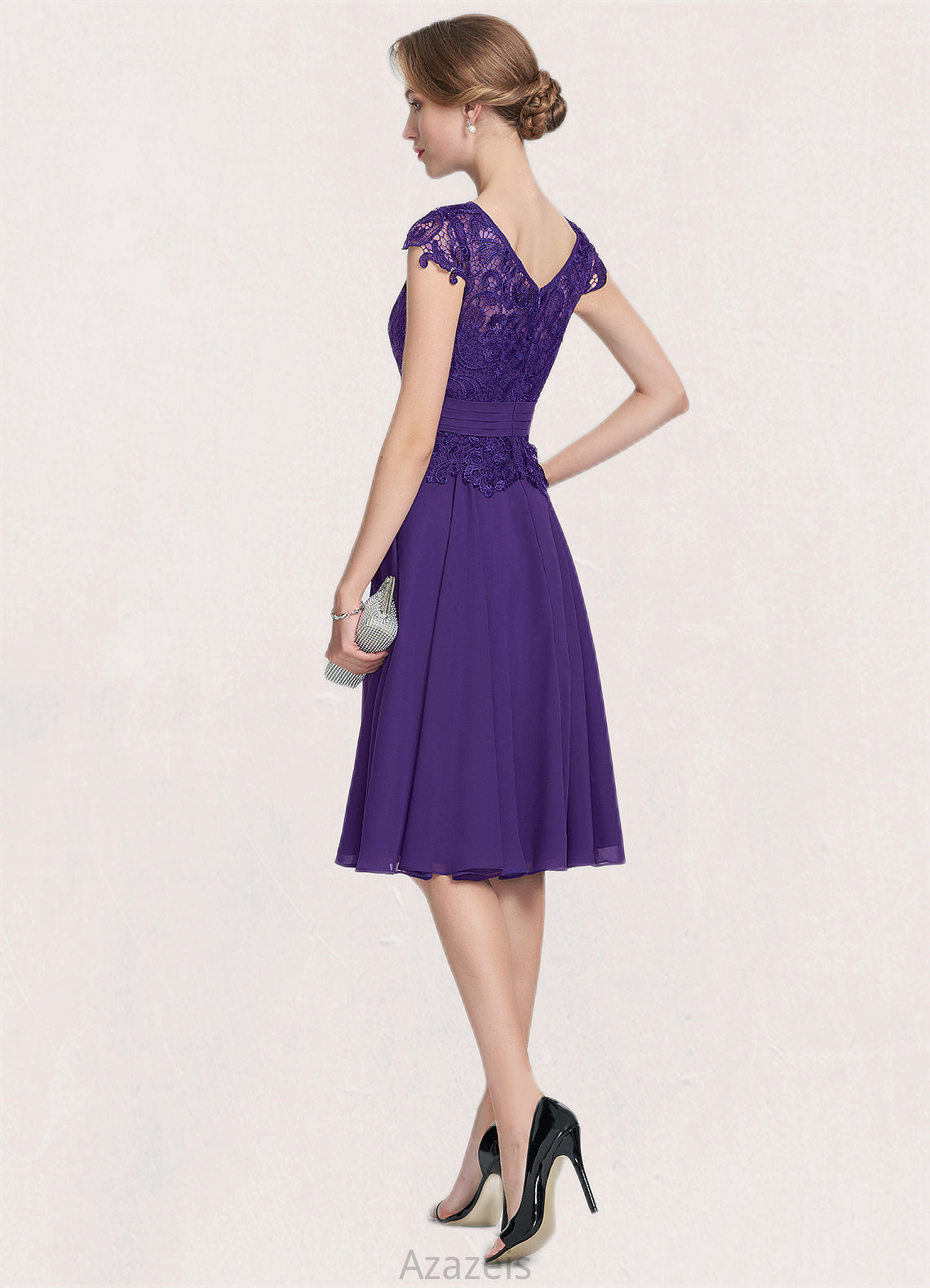 Finley A-Line Scoop Neck Knee-Length Chiffon Lace Mother of the Bride Dress With Beading DF126P0014814