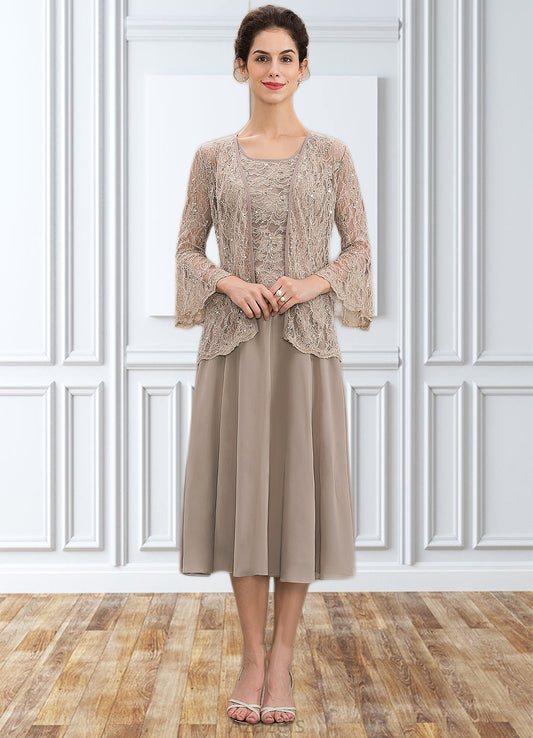 Sherlyn A-Line Scoop Neck Tea-Length Chiffon Lace Mother of the Bride Dress With Sequins DF126P0014816