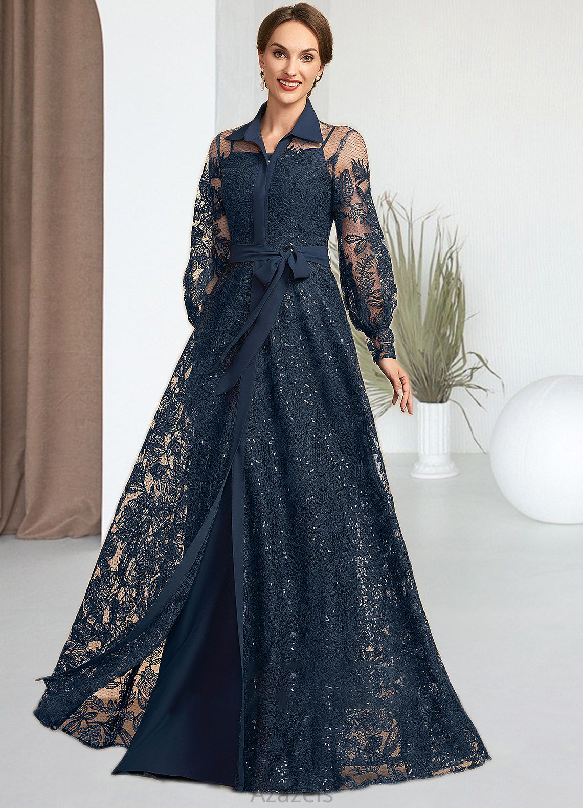 Lizeth A-Line Square Neckline Floor-Length Chiffon Mother of the Bride Dress DF126P0014818