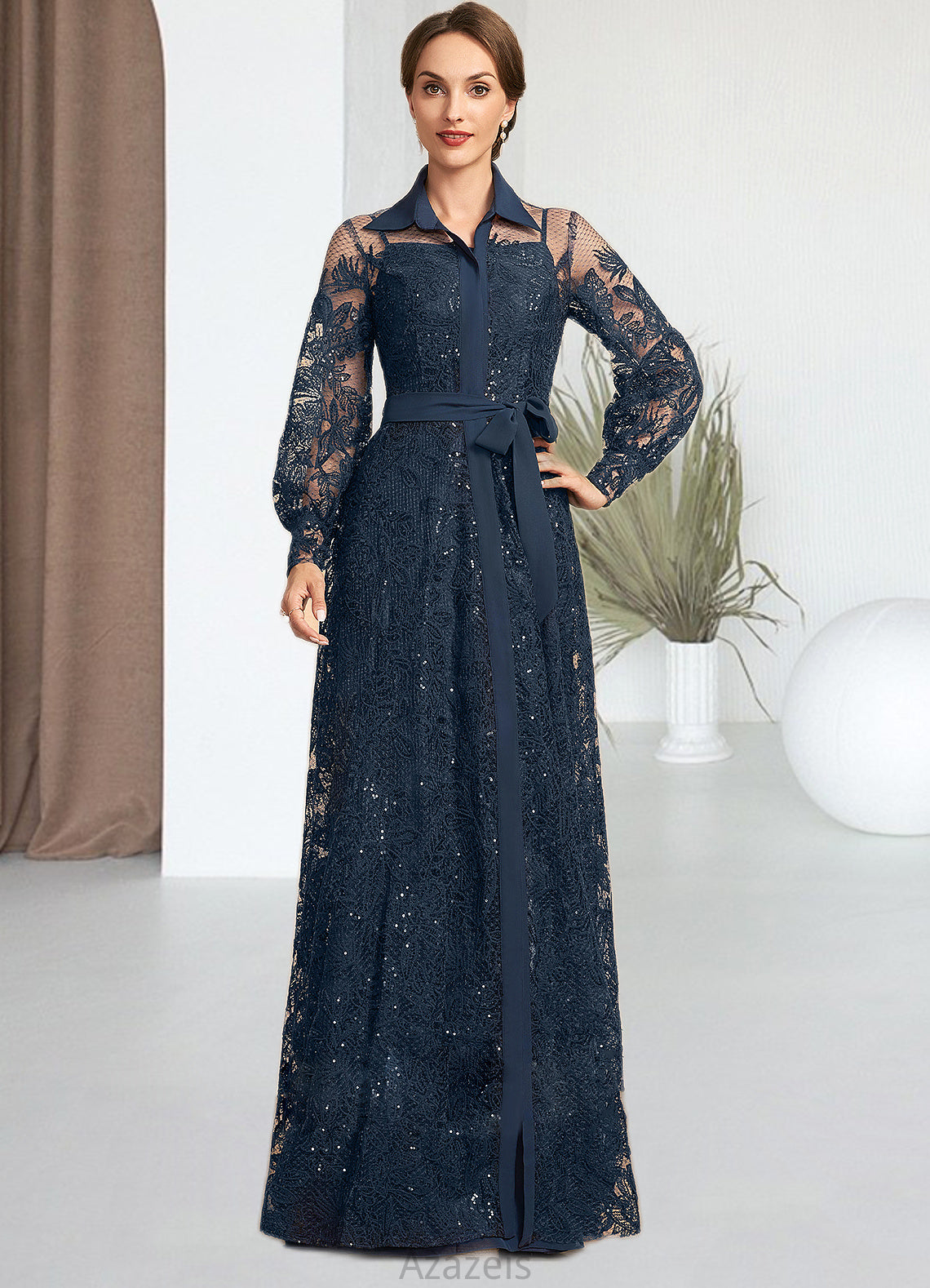 Lizeth A-Line Square Neckline Floor-Length Chiffon Mother of the Bride Dress DF126P0014818