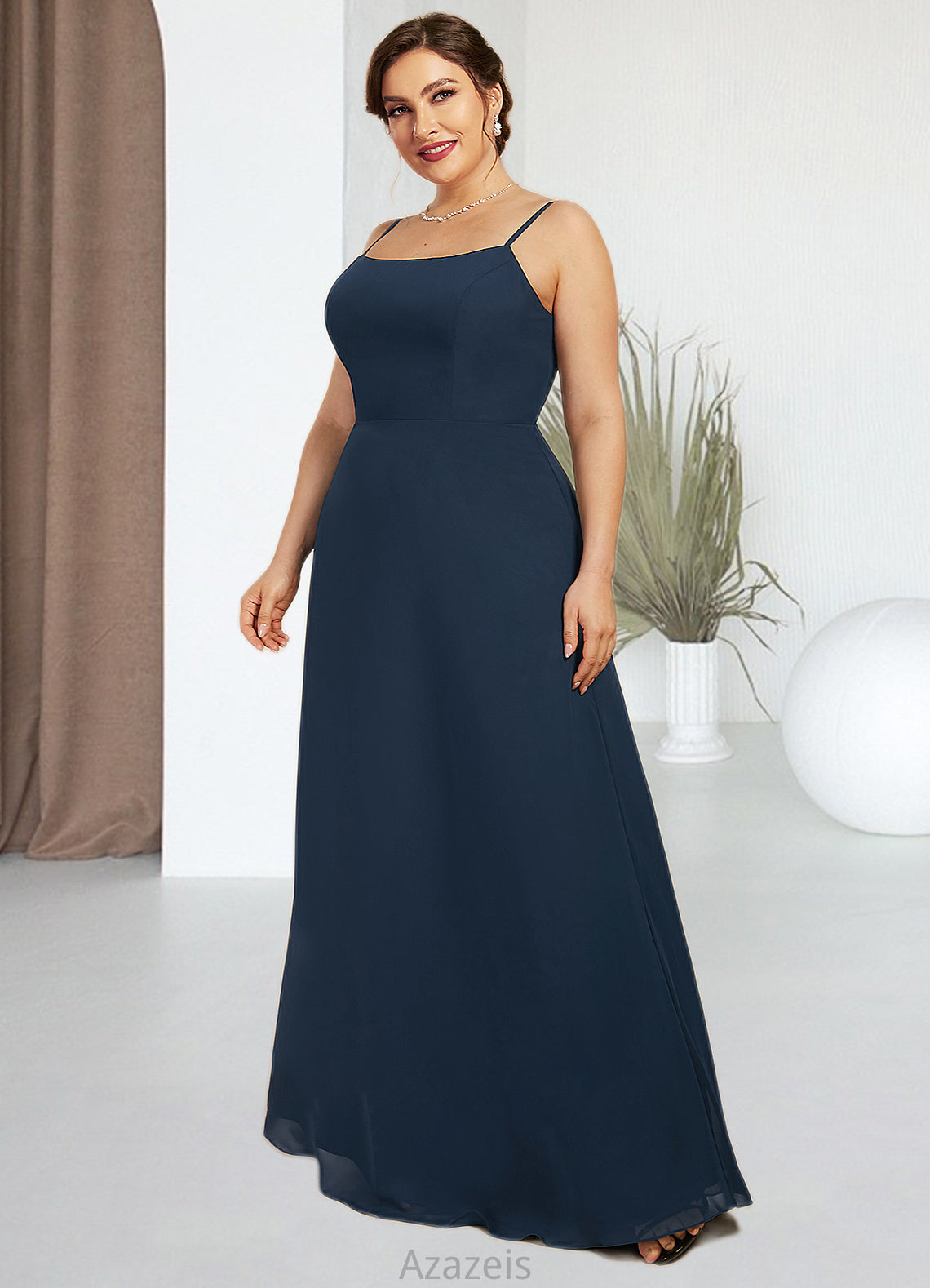 Lizeth A-Line Square Neckline Floor-Length Chiffon Mother of the Bride Dress DF126P0014818