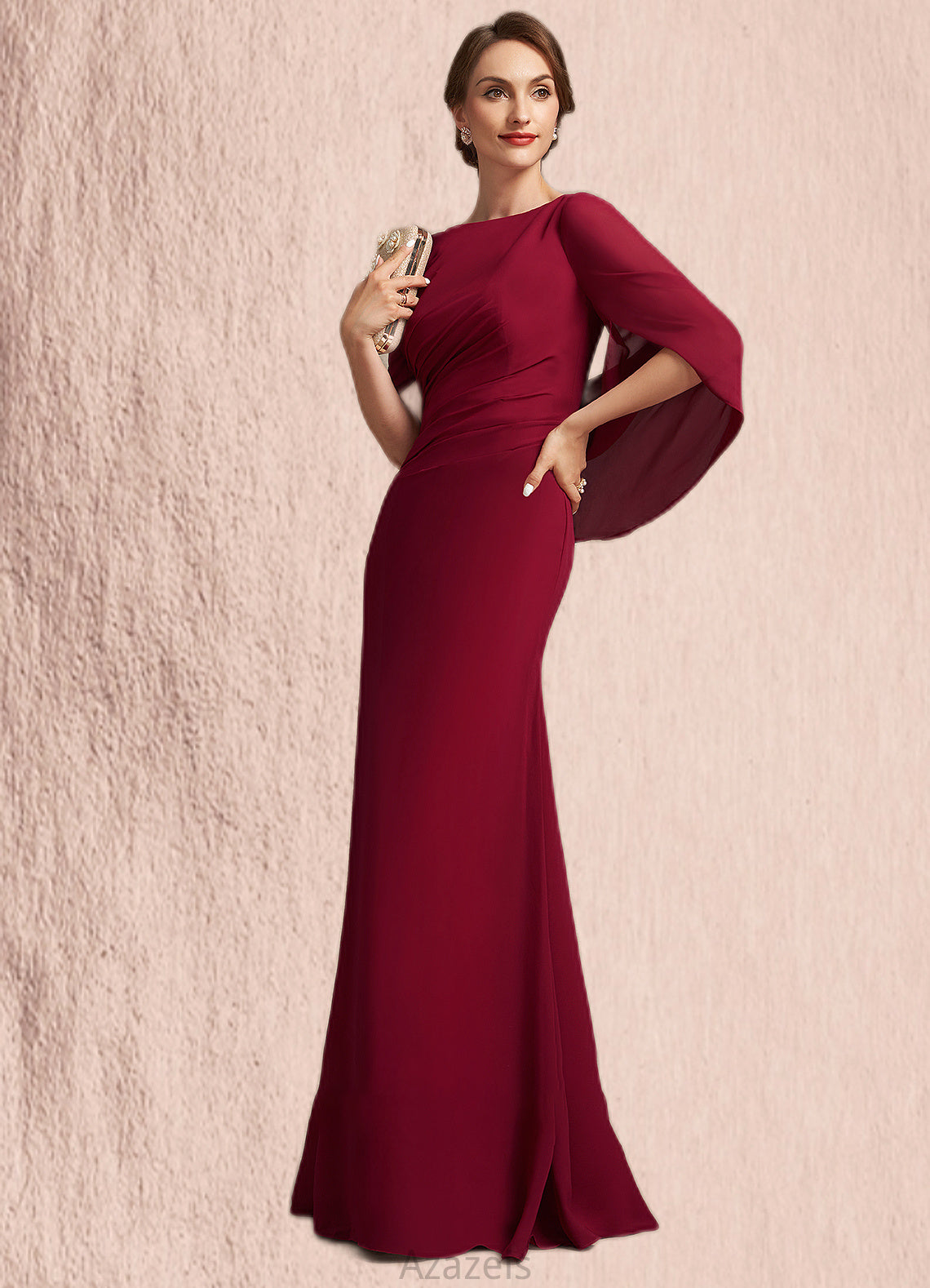 Eve Trumpet/Mermaid Scoop Neck Floor-Length Chiffon Mother of the Bride Dress With Ruffle DF126P0014842