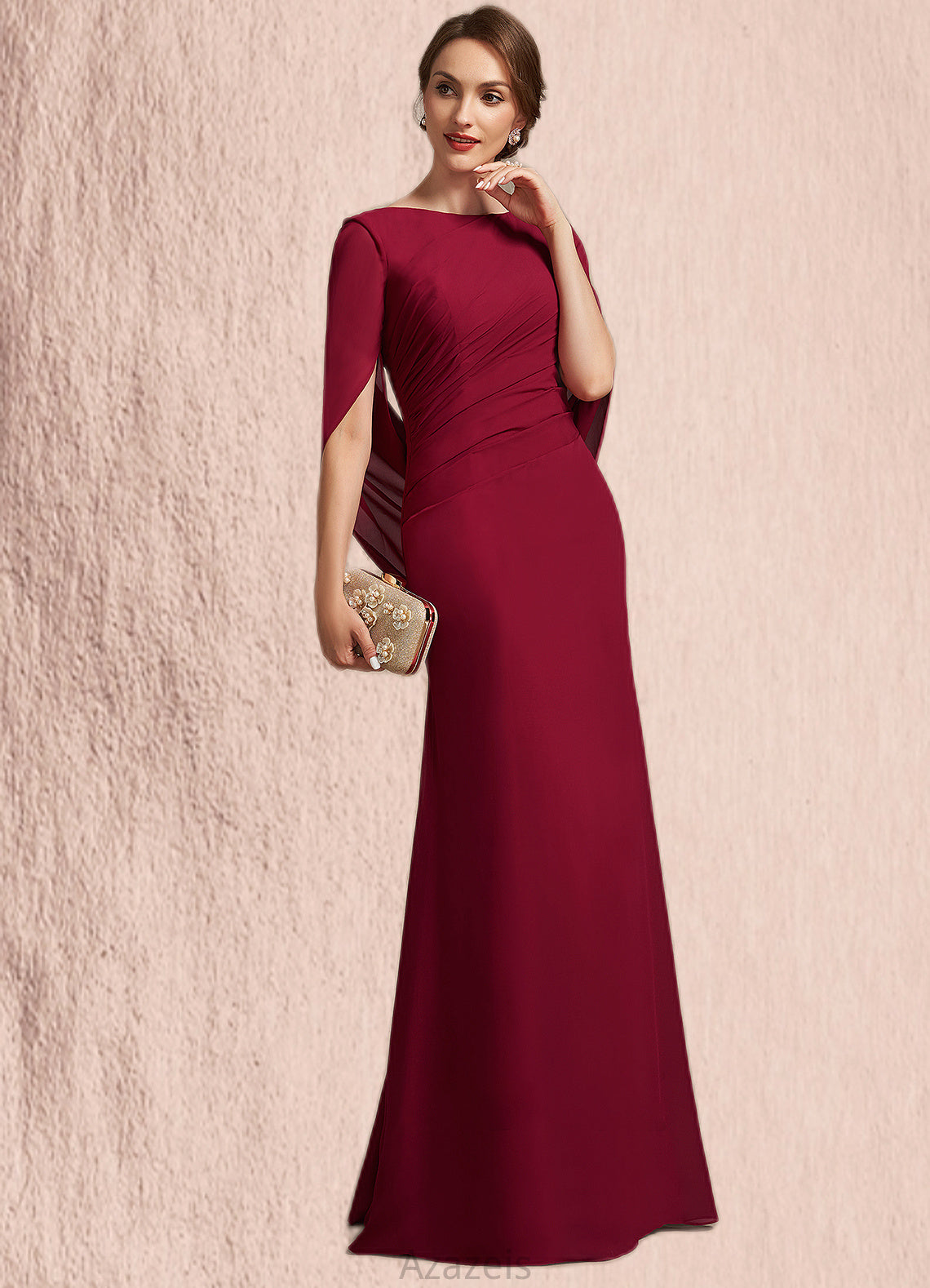 Eve Trumpet/Mermaid Scoop Neck Floor-Length Chiffon Mother of the Bride Dress With Ruffle DF126P0014842