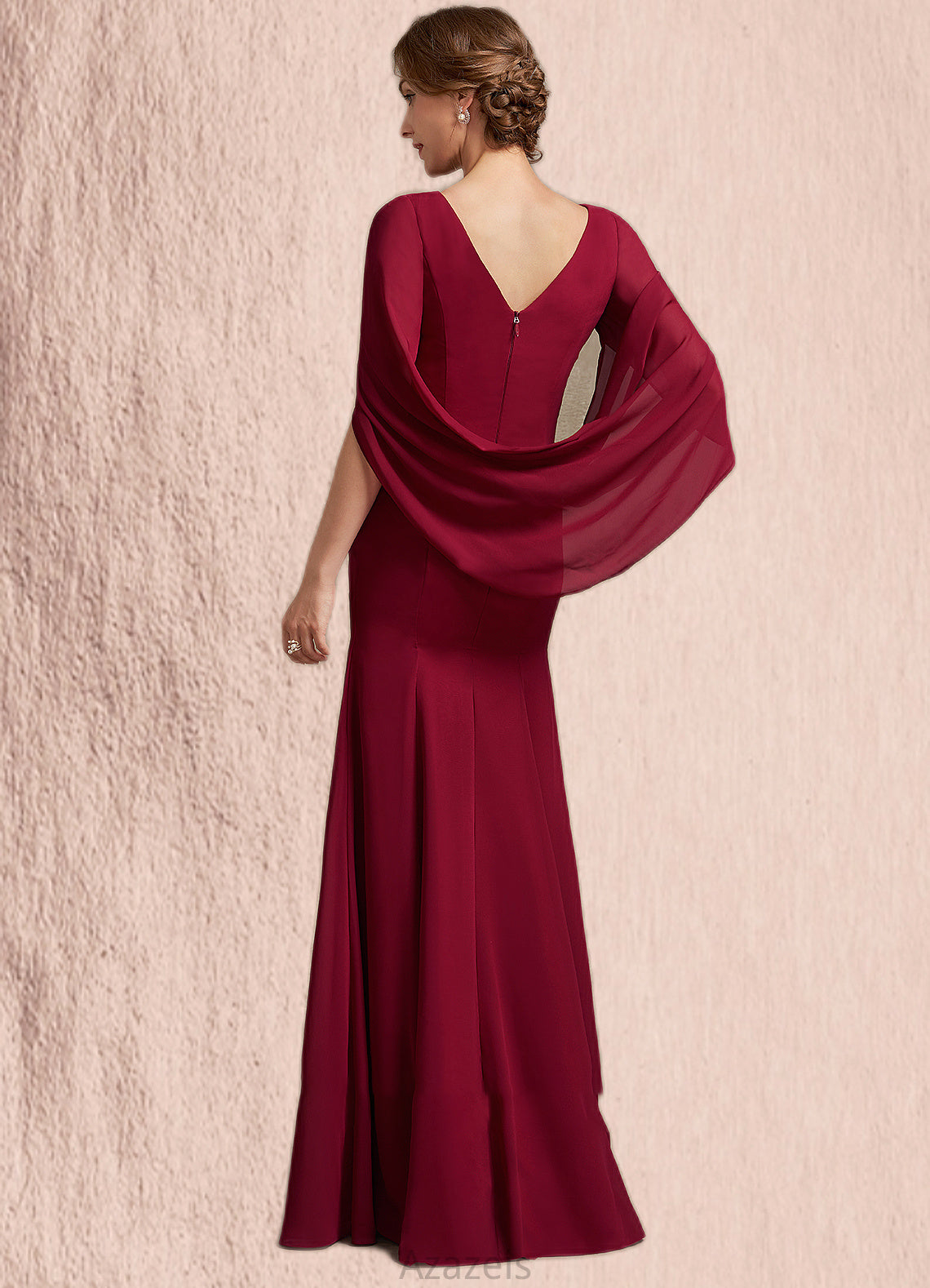 Eve Trumpet/Mermaid Scoop Neck Floor-Length Chiffon Mother of the Bride Dress With Ruffle DF126P0014842