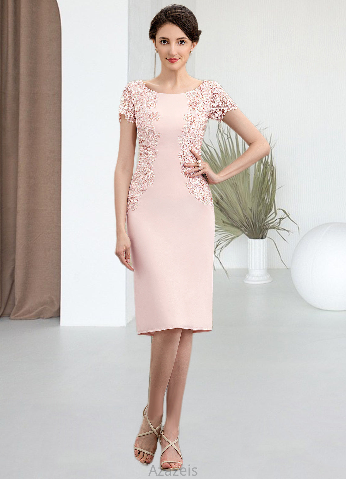 Melody Sheath/Column Scoop Neck Knee-Length Lace Stretch Crepe Mother of the Bride Dress DF126P0014843